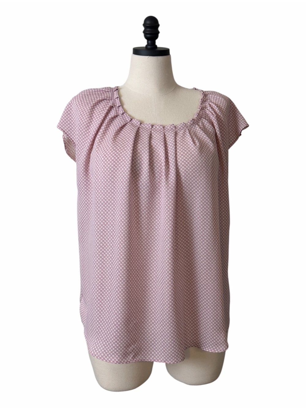 Lauren Conrad LC Flutter Sleeve Blouse XXL Gathered Neck Tie Back Lavender Check